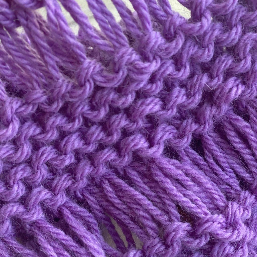 How to knit; how to make double yarn overs for your drop stitch cowl